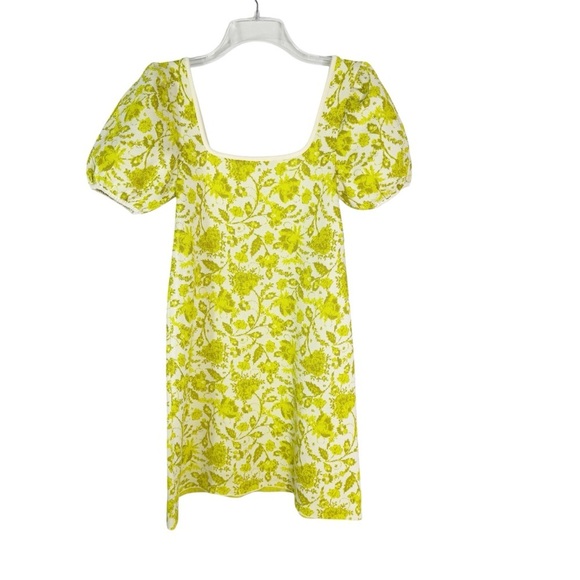 Zara Jacquard Knit Floral Puff Sleeve Mini Dress Citrus Yellow Green Size S - Picture 9 of 13
